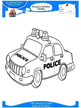 Çocuklar İçin Polis-Arabası Boyama Sayfaları 